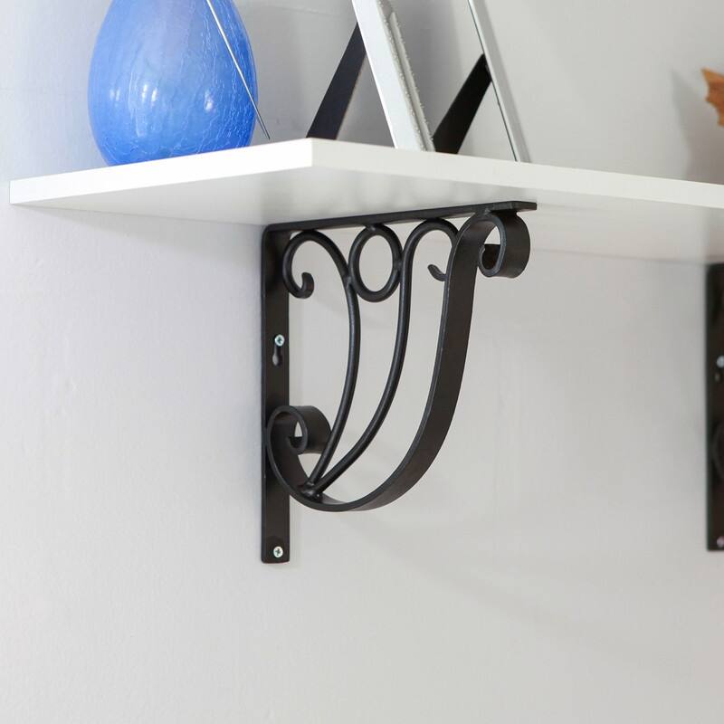 Achla Designs Art Deco Ionic Shelf Bracket, Set of 2, 12 Inch Wide, Black Powder Coat Finish