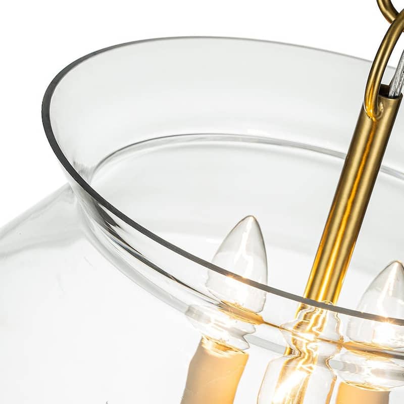 30in Brass Mason Jar Geometric Clear Glass Shade Kitchen Pendant
