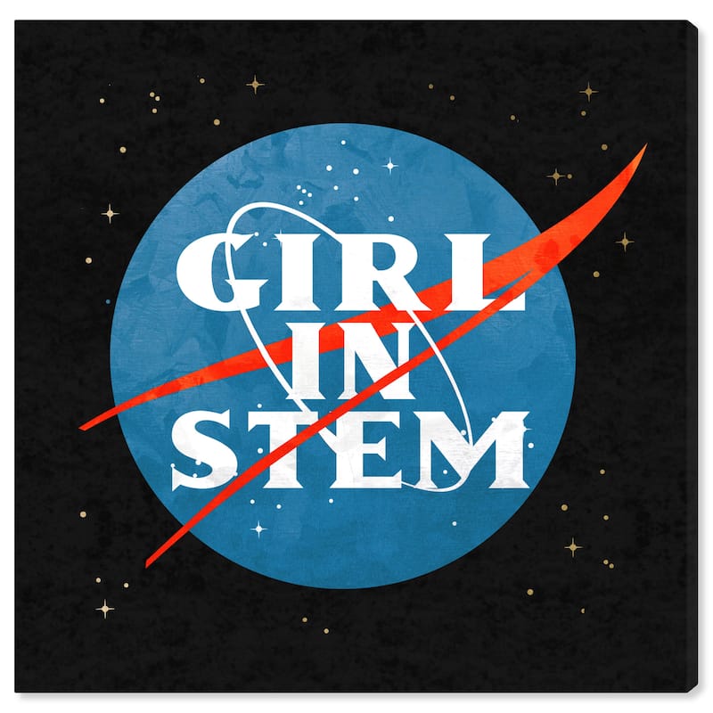 Wynwood Studio Prints Typography and Quotes Girl in Stem Logo Blue and Light Blue Modern & Contemporary Wall Art Canvas Print