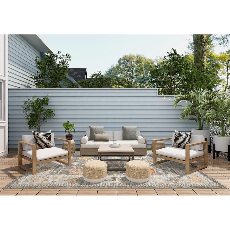Bohemian Bordered Indoor/Outdoor Area Rug - 7'9"x9'9" - Taupe