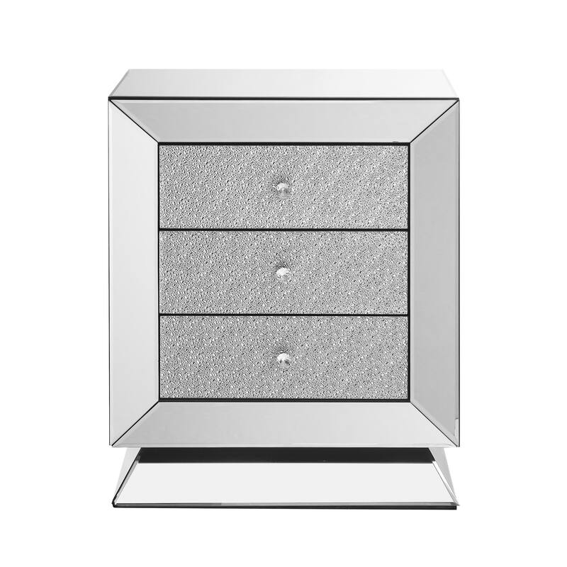 Modern 3-Drawers Nightstand with Mirrored Panel