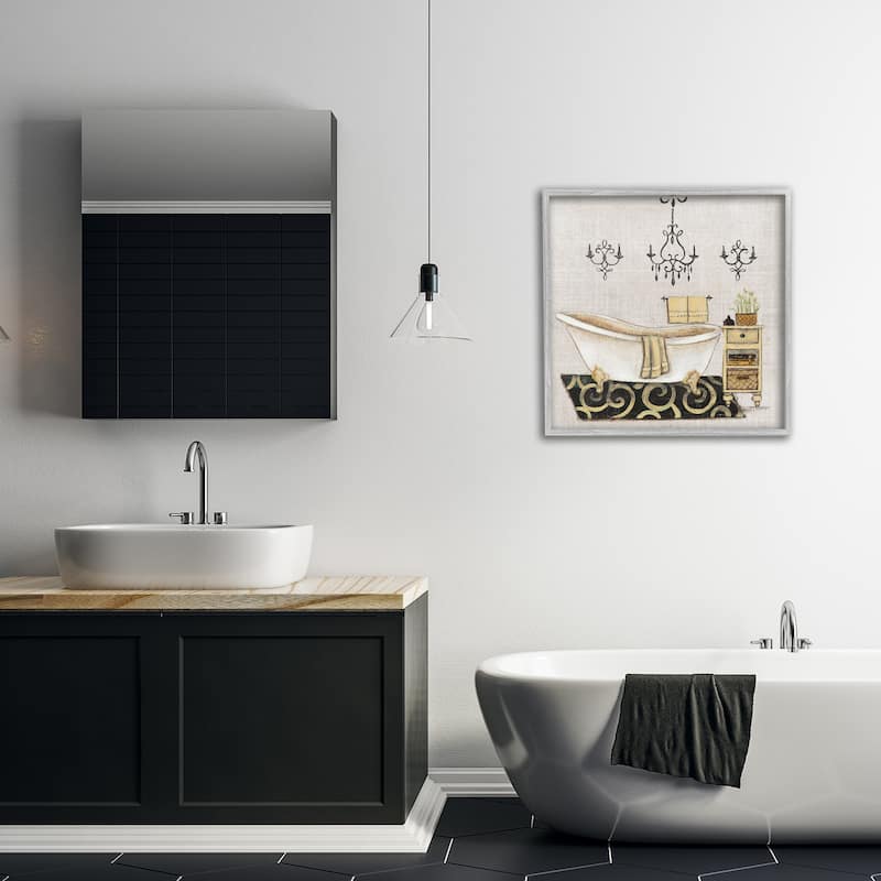Stupell Vintage Luxurious Bathroom Tub Framed Giclee Art Design By Janet Tava