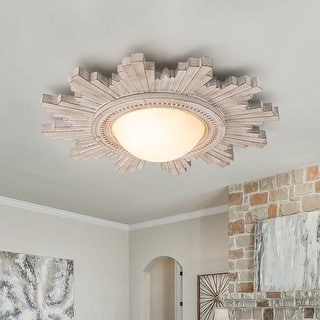 Antique Art Deco Wood Style Sunburst Flush Mount Light Wall Decor