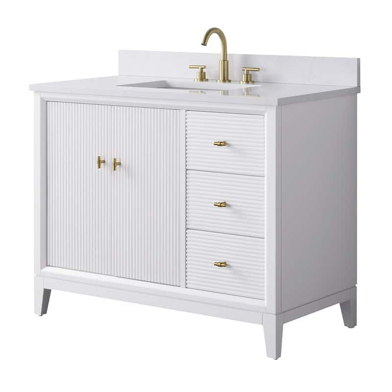 Vanity Art 42" Freestanding Bathroom Vanity with Engineered Marble Top and Sink