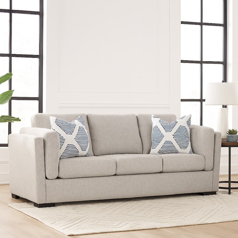Marcy Sofa with Arm Bolster Pillows, Pewter Gray Polyester 89 Inch