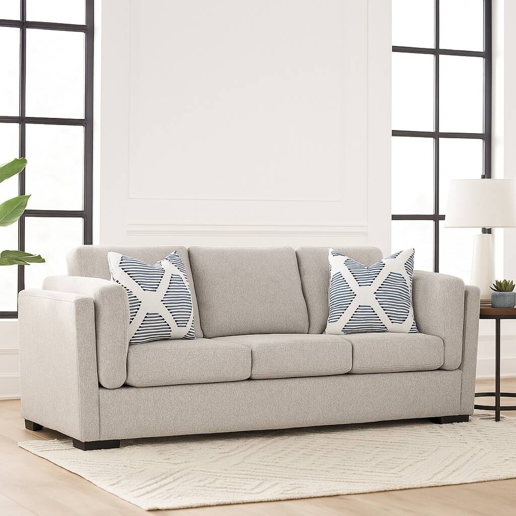 Marcy Sofa with Arm Bolster Pillows, Pewter Gray Polyester 89 Inch