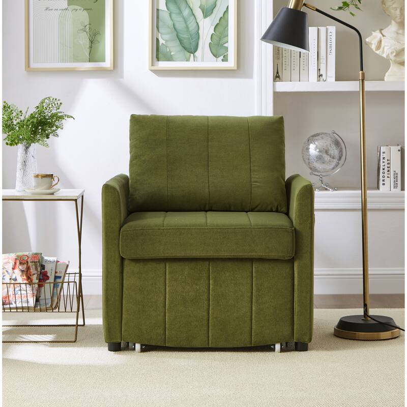 Anmytek Green Convertible Sleeper Sofa 31.5 Inch Pull Out Sofa Bed with 5-Position Adjustable Backrest Side Pockets