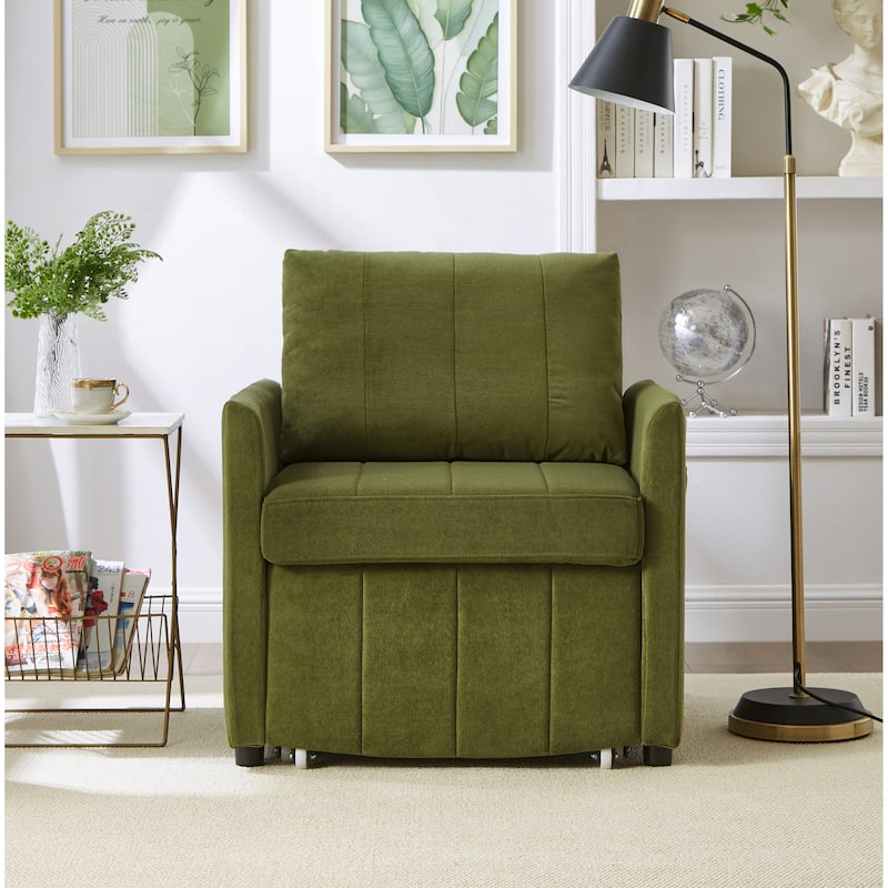 Roomfitters Convertible Sleeper Sofa with Pull-Out Bed 5-Position Adjustable Backrest Side Pockets & Storage Basket