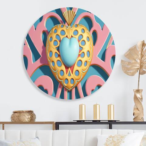 Designart 'Contemporary Pastel Blue Radiating Heart I' Modern Metal Round Wall Art