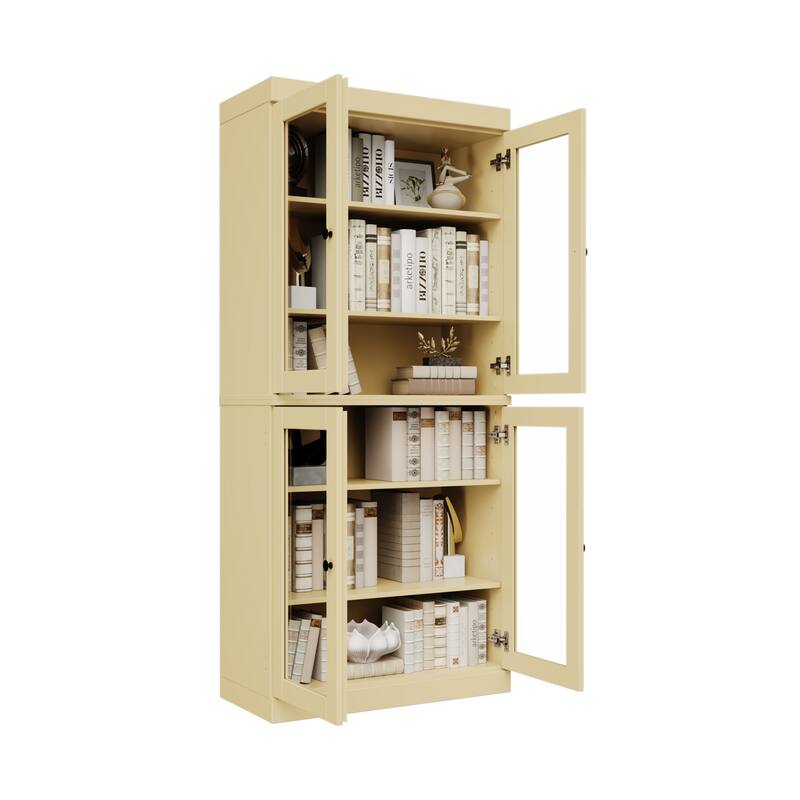 Palace Imports Solid Wood 6-Shelf Bookcase, Clear Glass Doors, Adjustable Shelves