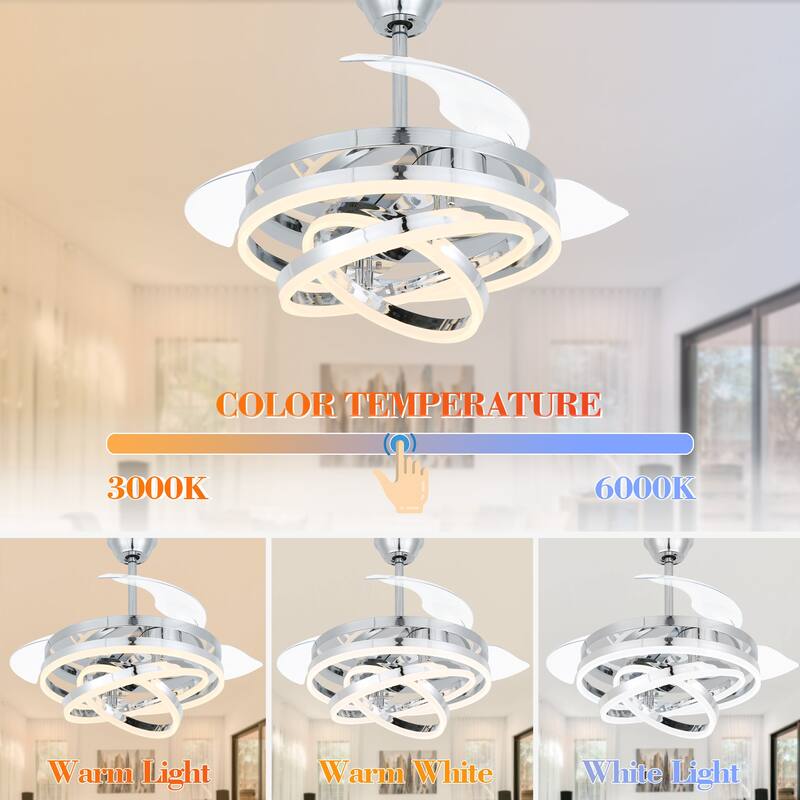 Bella Depot 42" Modern Retractable Ceiling Fan DIY Shape 6-Speed Reversible Ceiling Fan with Dimmable LED Light and Remote