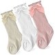 preview thumbnail 1 of 5, CozyWay Newborn Knee High Bow Socks, Mesh White Pink Cream, 3 pair