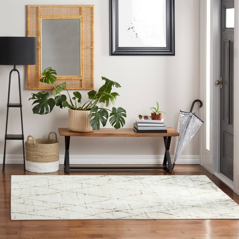 Everwash Treasure Alan Modern Geometric Machine Washable Area Rug, Beige/Brown