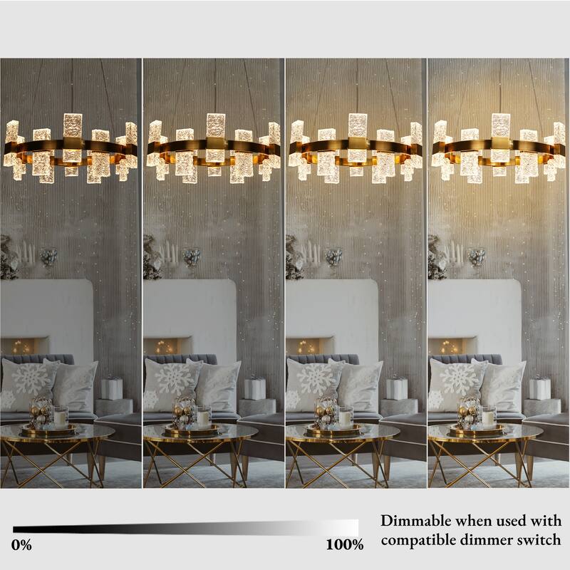 Modern Luxury Gold LED Drum Chandelier for Dining Living Room Entryway - D 31.1" x H 72.4" Max