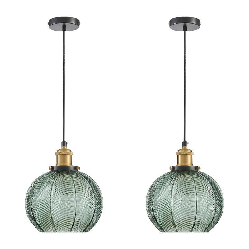 2 Light bulbs light green kitchen lights aluminum, glass, iron, metal pendant light