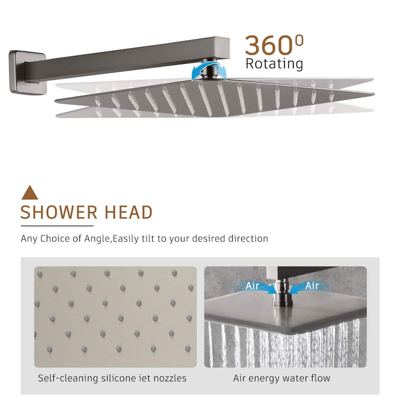 Thermostatic 12 in. Wall Mount Shower System with 6 Body Sprays