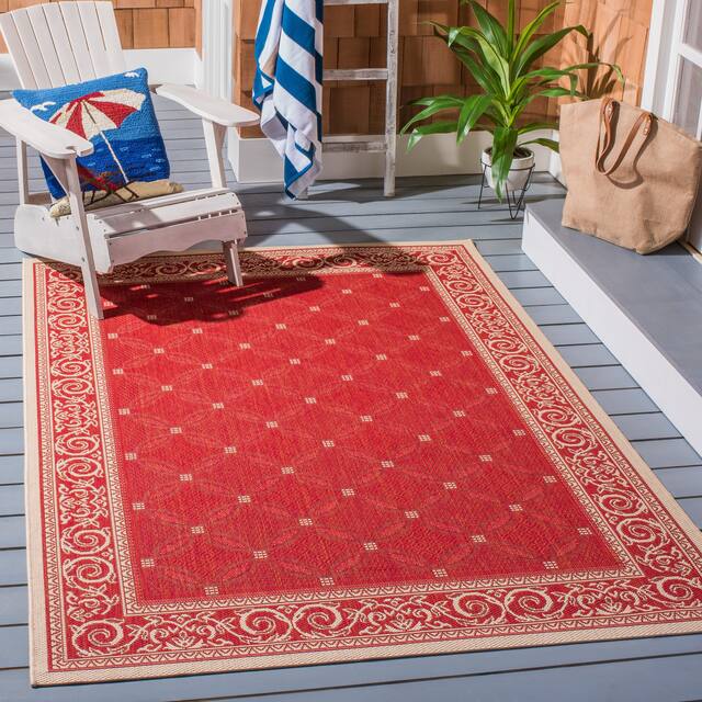 SAFAVIEH Courtyard Laurene Waterproof Patio Backyard Rug - 5'3" x 7'7" - Red/Natural