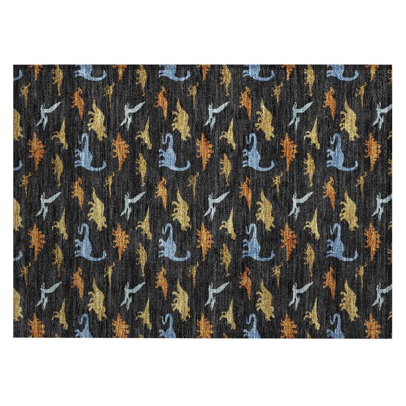 Machine Washable Indoor/ Outdoor Modern Dinosaur Chantille Rug