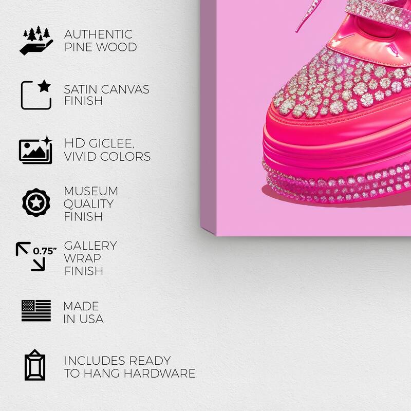 Wynwood Studio Canvas Fashion and Glam Hot Pink Glitzy Sneaker Pink and Hot Pink Glam Wall Art Canvas Print