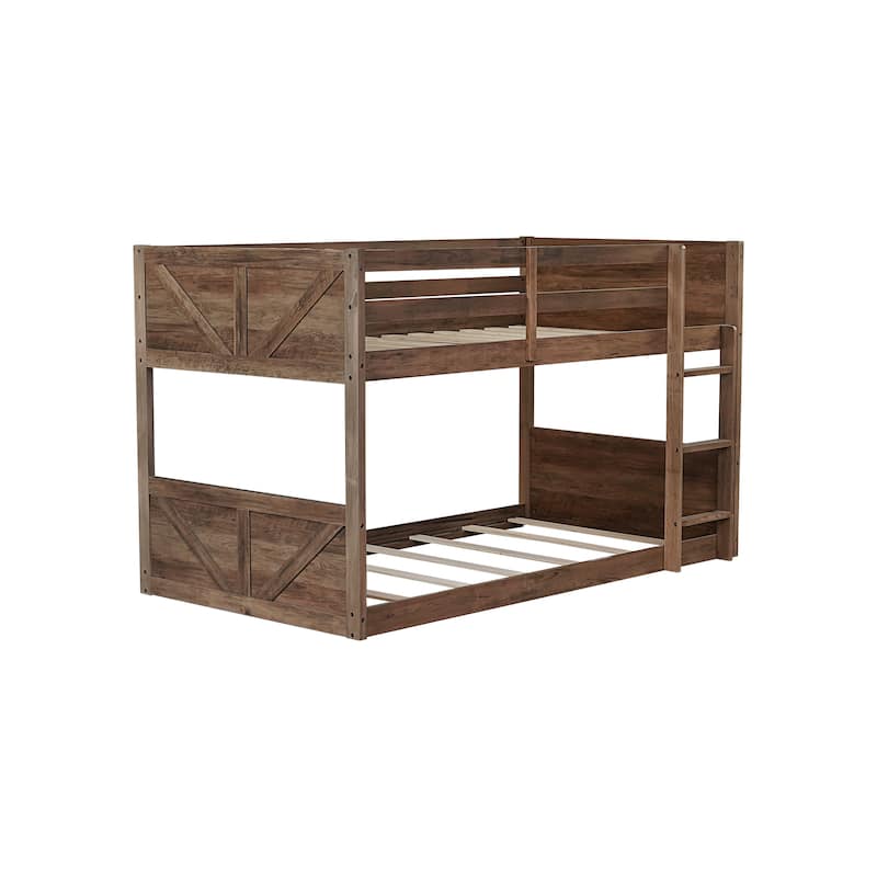 Twin over Twin Bunk Bed with Panelled Headboard and Footboard,Solid Wood Foundation with Safety Guardrails,Built-in ladder