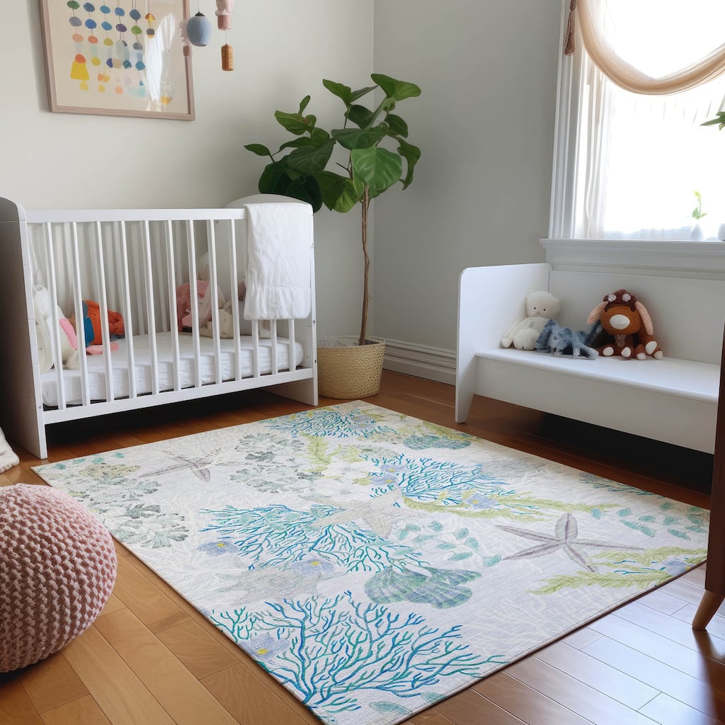 Premium Washable Super Soft Coral Starfish Coastal Mayfield Rug