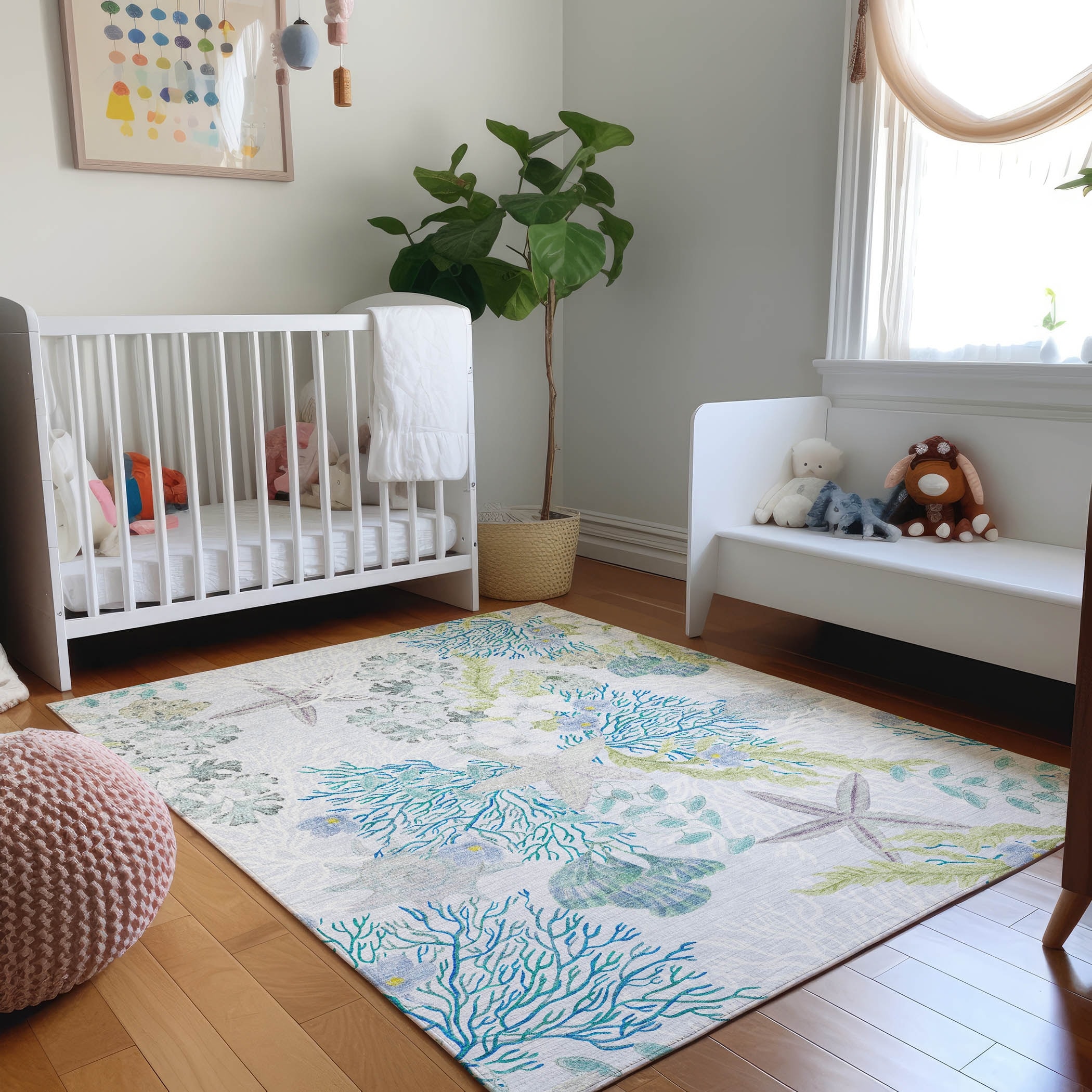Premium Washable Super Soft Coral Starfish Coastal Mayfield Rug