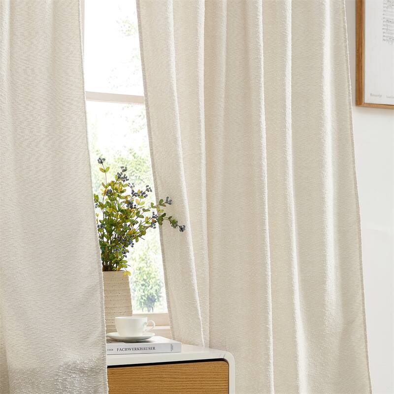 HLC.ME Easton Jacquard Slub Texture - Privacy Curtains with Back Tab Rod Pocket Lightweight Window Curtains Panels, Set of 2