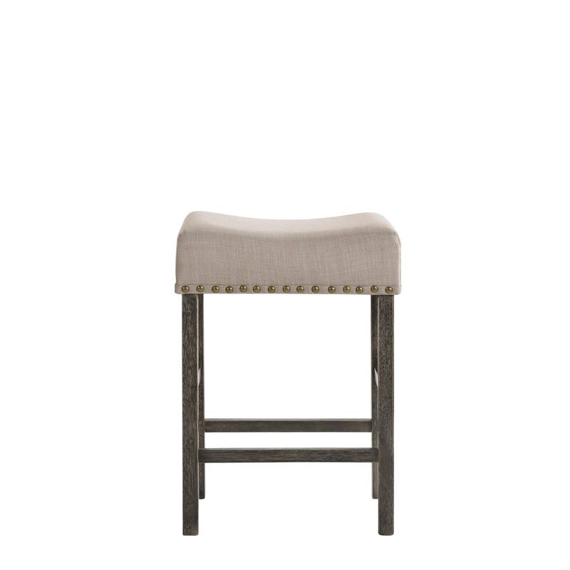 Martha II Tan Linen & Weathered Gray Finish Counter Height Stool (Set of 2)
