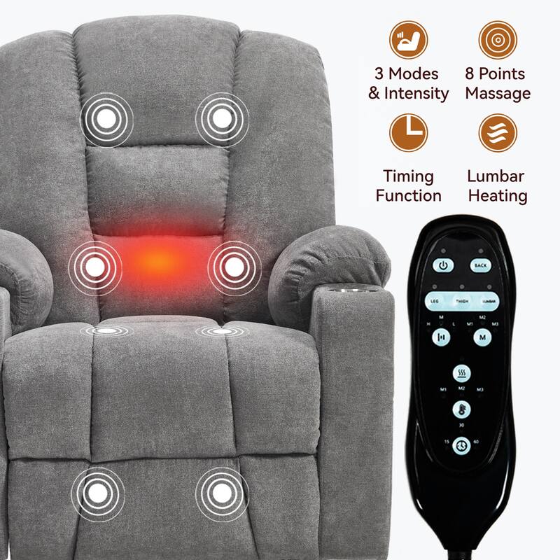 Power Lift Recliner Chair with Massage and Heat for Elderly, Overstuffed Wide Recliners, Heavy Duty Motion Mechanism