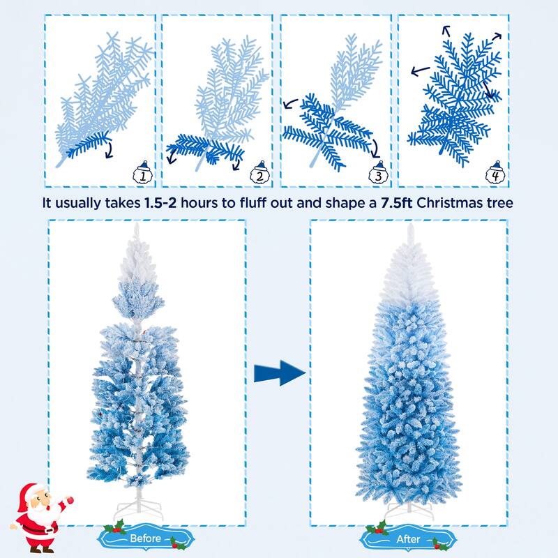Yaheetech 6ft/7.5ft Pre-lit Flocked Pencil Artificial Christmas Tree with 350 Incandescent Warm White Lights