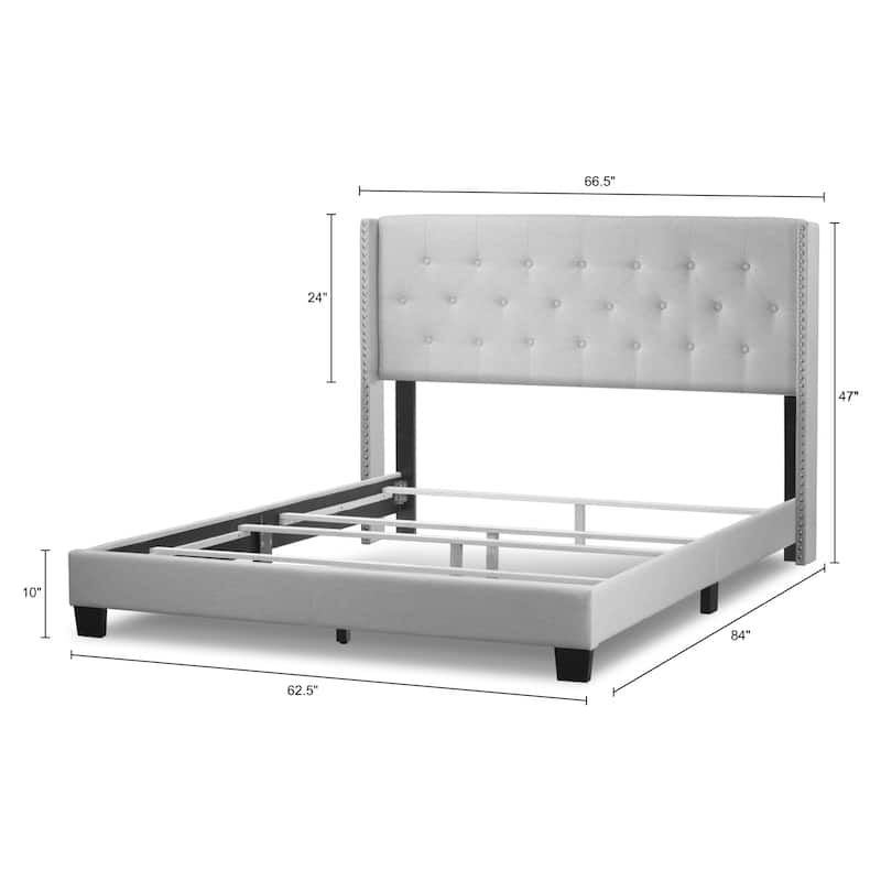 Asali Beige Fabric Bed with Button Tufting and Nail Headed Wings