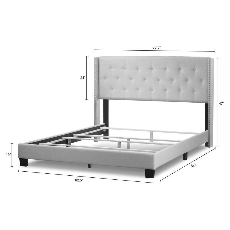 Asali Silver Grey Velvet Bed with Tufting and Nail Headed Wings