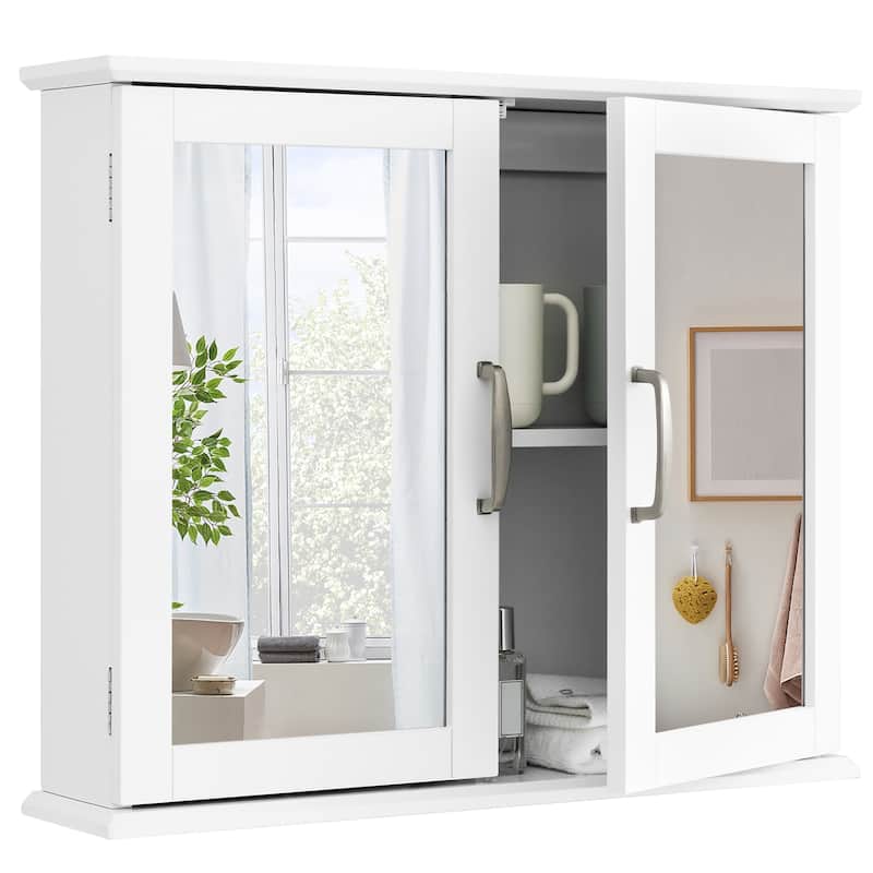 Wall Mounted Bathroom Mirror Cabinet Medicine Cabinet w Mirror Doors - White