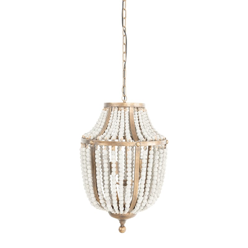 Metal and Draped Wood Bead Chandelier
