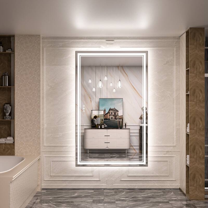 Keonjinn Rectangular Front Light & Backlit,LED Bathroom Vanity Mirror, 3 Color Temperatures, Anti Fog