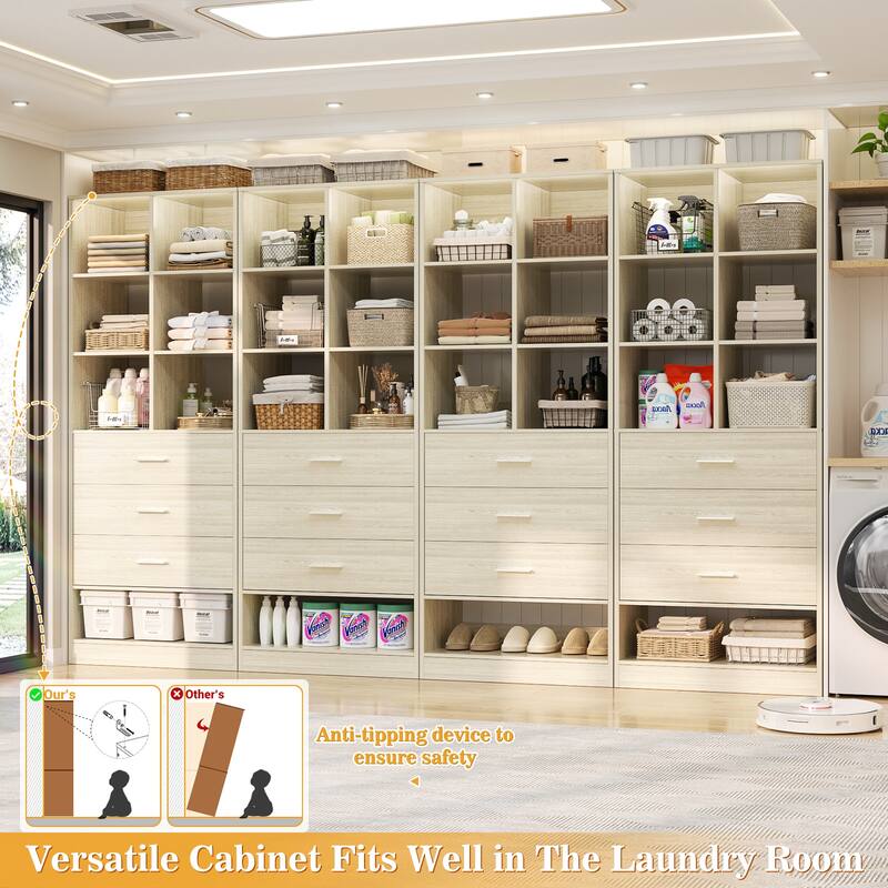 Qvella 23.6'' W Closet System with 3 Wooden Drawers and Partition Storage,Modular Closet Organizer for Walk-in/Reach-in Closet