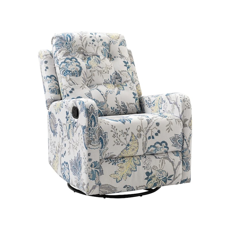 Arlette Contemporary Floral Manual Swivel Recliner with Tufted Back and Angle Adjustment Button