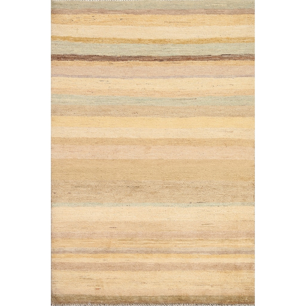 Contemporary Striped Gabbeh Kashkoli Wool Area Rug Hand-knotted Carpet - 3'1" x 5'2"