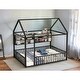 preview thumbnail 10 of 22, 77"W Metal Full Size Bed House Bed Frame with Fence and Storage Shelf Black
