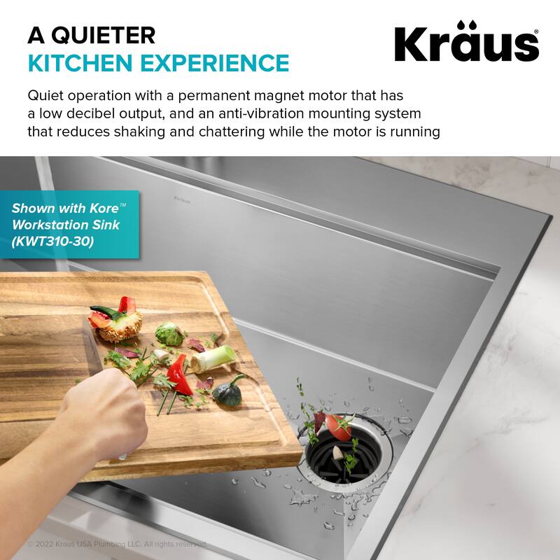 KRAUS WasteGuard Continuous Feed Garbage Disposal for Kitchen Sinks