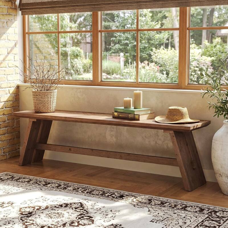 63 Inch Solid Wood Entryway Bench, Farmhouse Shoe Storage for Hallway, Mudroom - 62.99" W × 13.78" D × 17.72" H