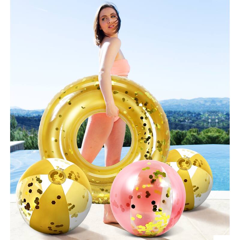 Mozlly Bundle of Confetti Inflatable Beach Balls, Size 16 Inch - 16 inches