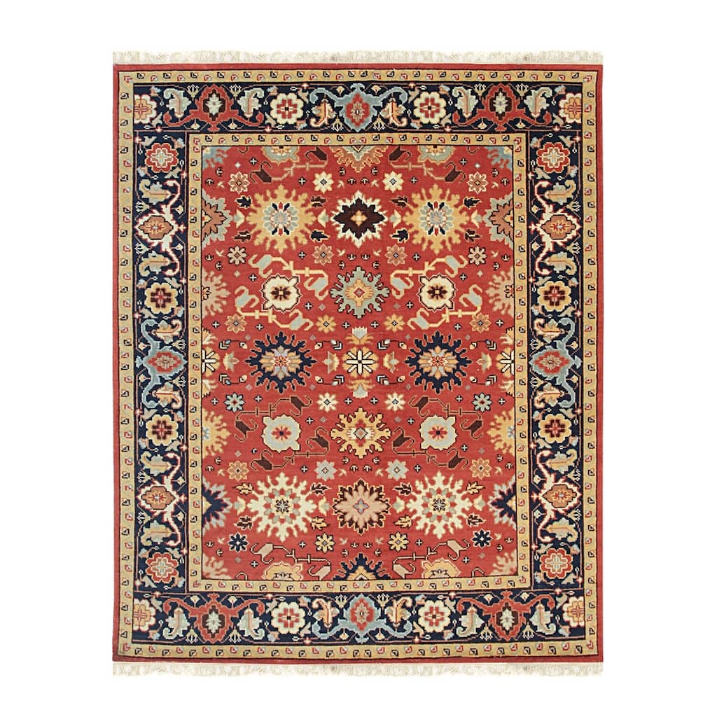 Red Hand Knotted Wool Rug, 8' x 10, Soft Vibrant Floor Accent - L