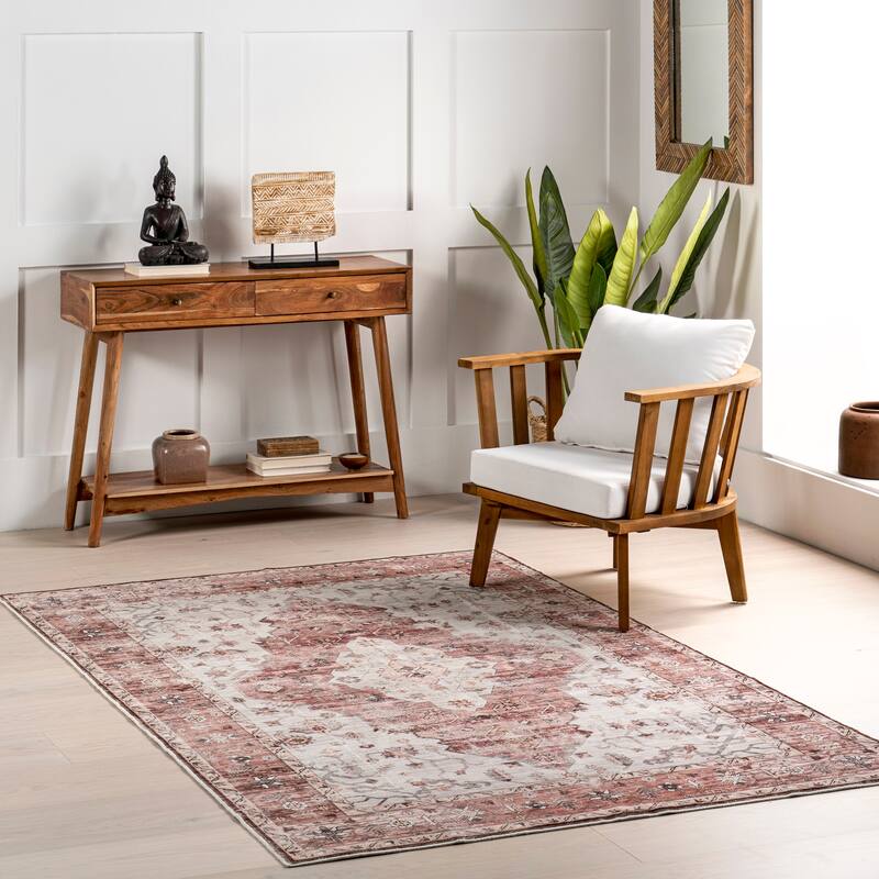 Nuloom April SpinClean Traditional Medallion Machine Washable Area Rug - 4' x 6' - Blush Pink - Rectangle