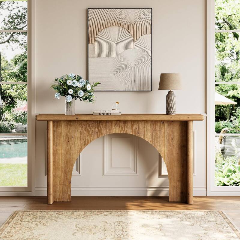 63" Long Solid Wood Console Table with Unique Arch Base for Living Room, Entryway, Entrance, Hallway, Behind The Couch