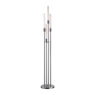 59 Inch Floor Lamp, 4 LED Lights, Metal Round Base, Glossy Nickel Finish