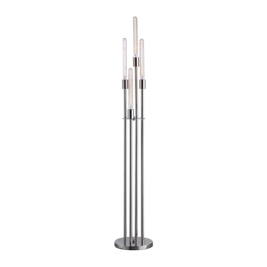 59 Inch Floor Lamp, 4 LED Lights, Metal Round Base, Glossy Nickel Finish