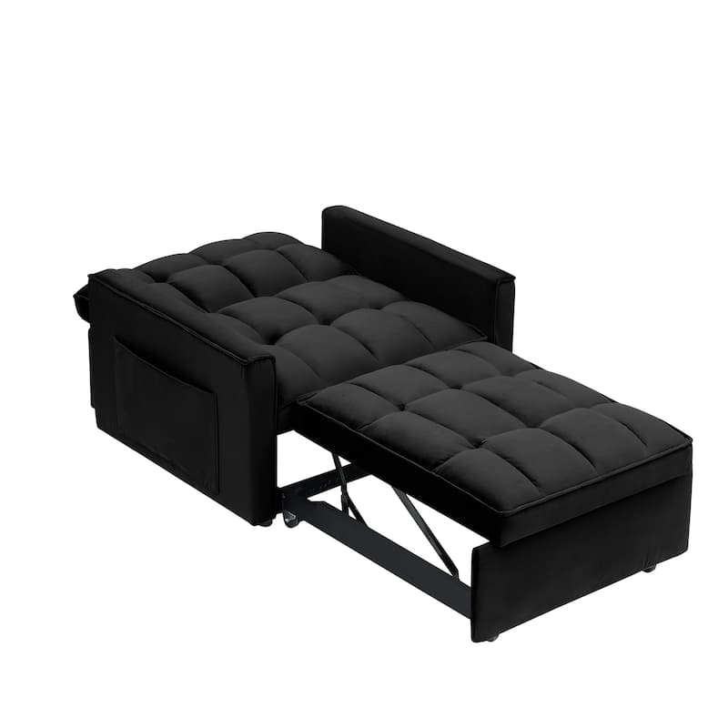 3 in 1 Convertible Sofa Bed Chair with Adjustable Back, Black, Metal & Wood