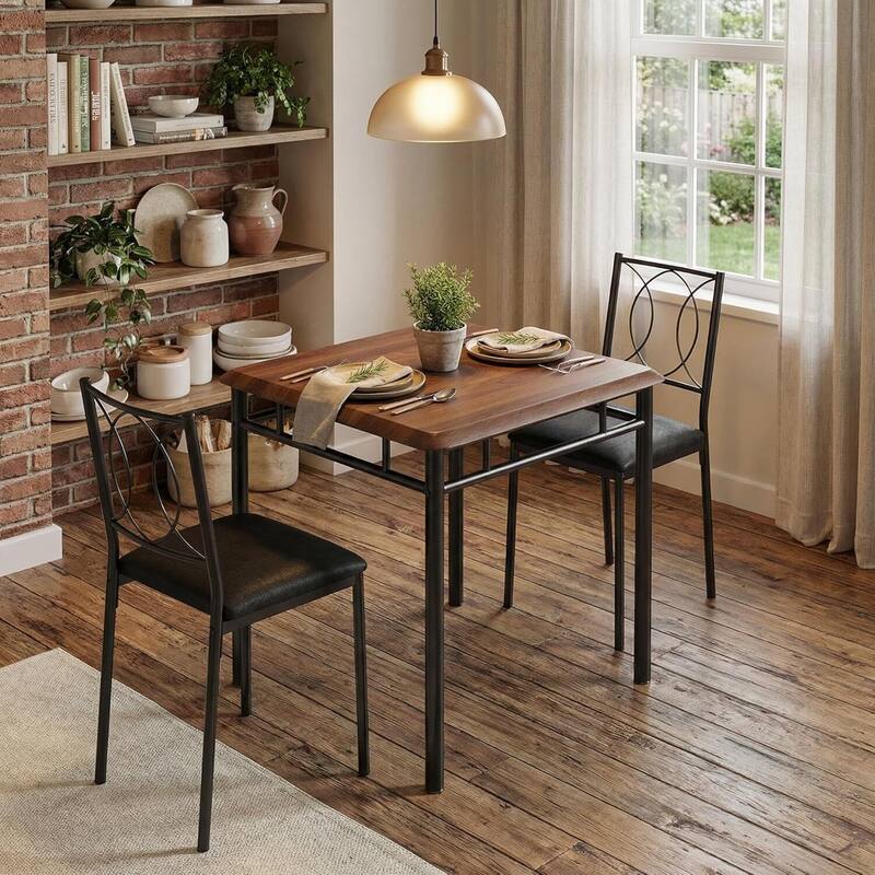 Kitchen Dining Table Set with Upholstered Chairs for 2