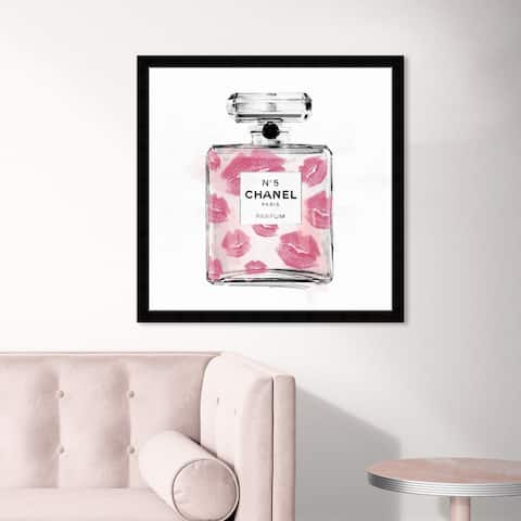 Oliver Gal 'Kiss Kiss Classic Number 5' Fashion and Glam Wall Art Framed Print Perfumes - Pink, White